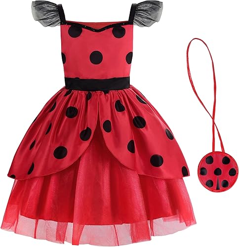 Vestido de mariquita sin mangas para niñas con bolsa para niños, para cumpleaños, Halloween, Navidad, 100