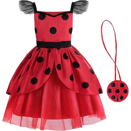 Sleeveless Ladybird Dress for Girls with Bag for Kids Dress Up Birthday Halloween Christmas,120