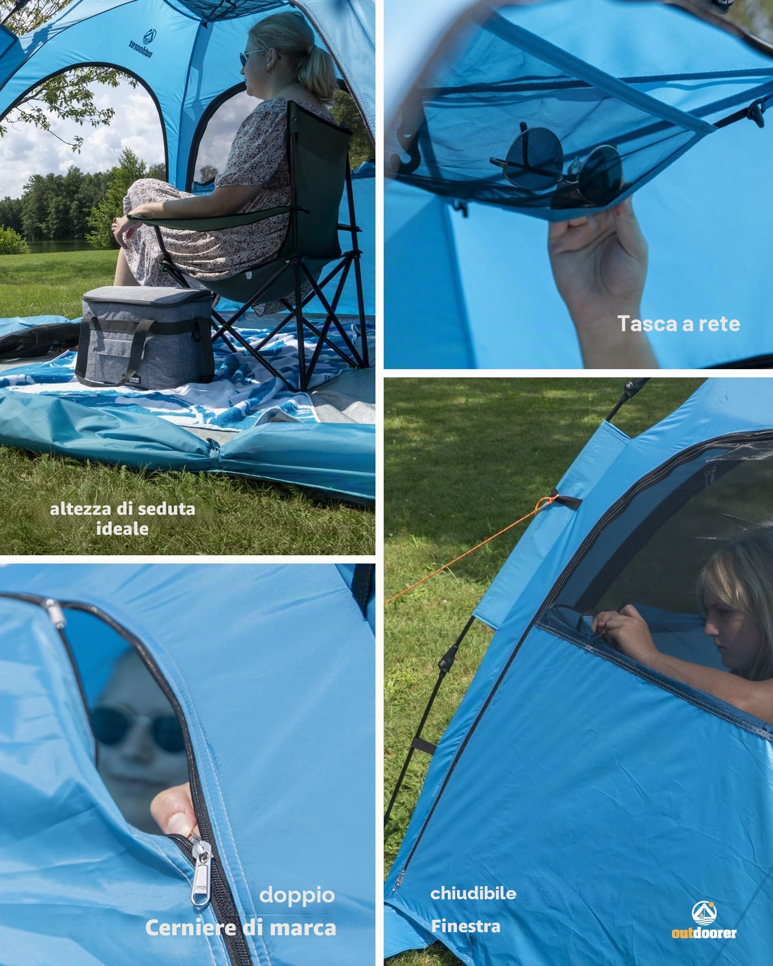 outdoorer Sun Snapper Air - Tenda da spiaggia Quick Up UV 80 con 4 porte e 3 finestre, montaggio rapido o tenda da spiaggia automatica, richiudibile, con protezione UV 80, protezione dagli sguardi