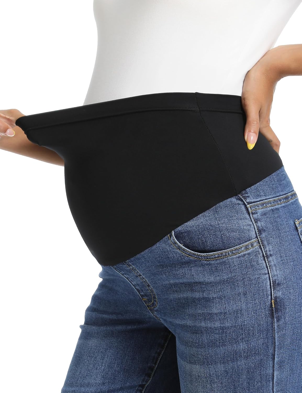 Foucome Women's Maternity Jeans Stretchy High Waist Pregnancy Boyfriend Denim Pants - Image 2