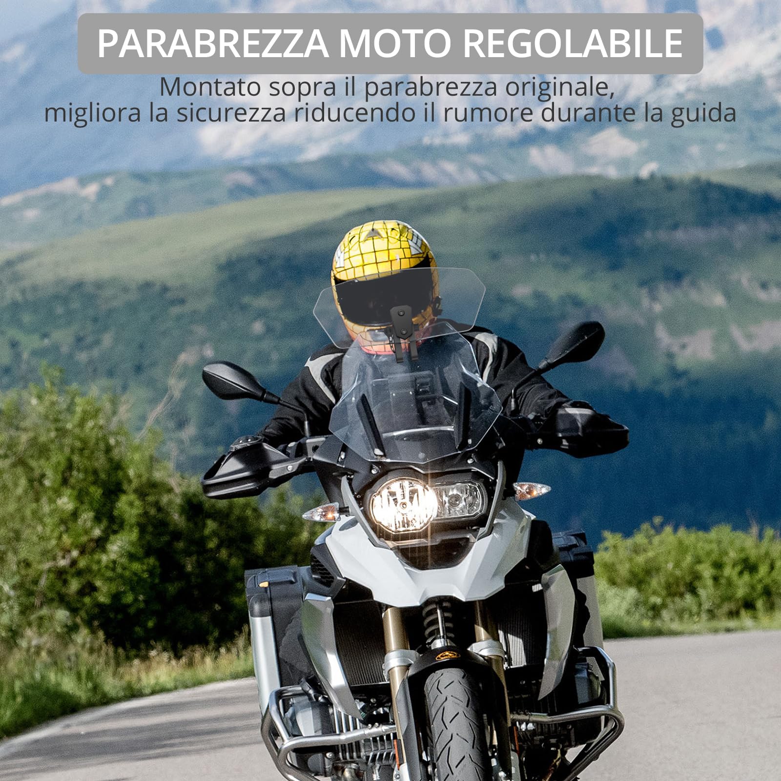 Justech Parabrezza Moto Spoiler di Estensione Parabrezza del Vento con Clip Regolabile Cupolino Spoiler Parabrezza Prolunga Deflettore Universale per Moto -Staffa Nera
