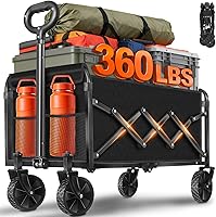Pasadina Foldable Wagon Cart - Portable Collapsible Utility Cart with All-Terrain Wheels for Shopping, Camping, Beach, Garden - Black
