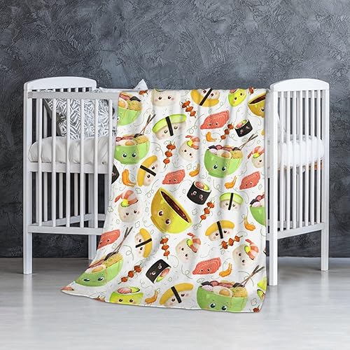 Vista 44 de Manta de sushi para regalo, manta de franela ultra suave y acogedora, manta de forro polar ligera y mullida, manta de felpa cálida para sofá, cama