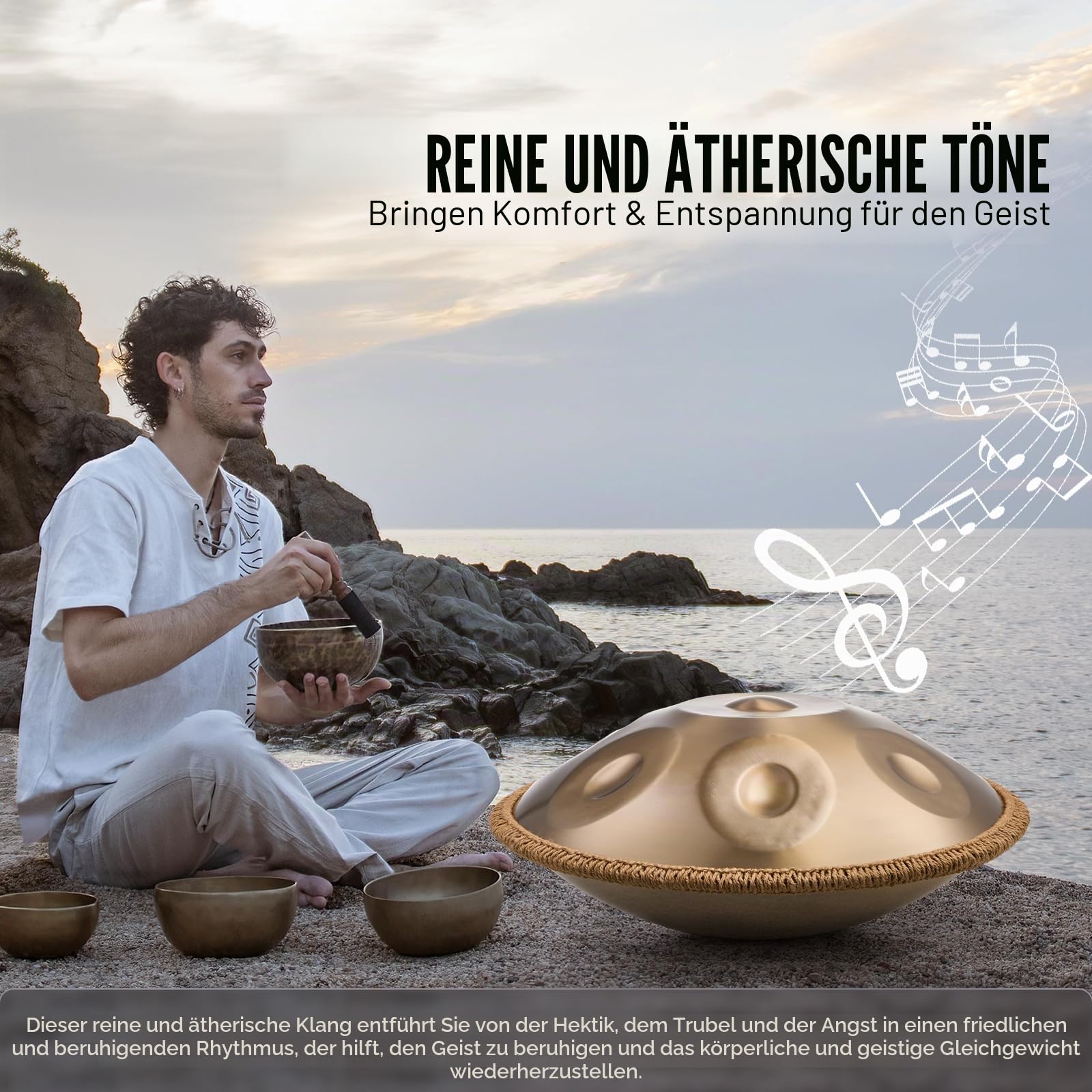 VEVOR Handpan, 55 cm, 9 Noten, D-Moll-Handtrommel, Drum-Instrument mit Schlägeln, 440-Hz-Handpan-Ständer & Tragetasche, Heilende Klangtrommel aus Stahl, Schlaginstrumente für Erwachsene & Anfänger