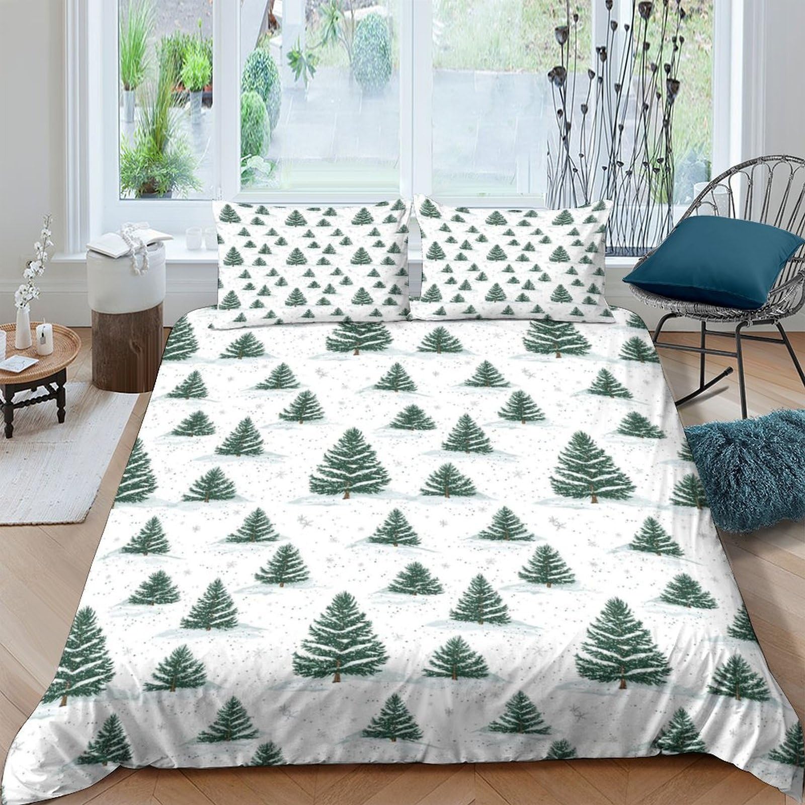 Ctjqhvkz Style-10 3D Printed Pine Tree Forest Fitted Sheet Microfiber Soft Green Christmas Tree Mattress Cover Bedroom Home Decor Single（135X200cm）
