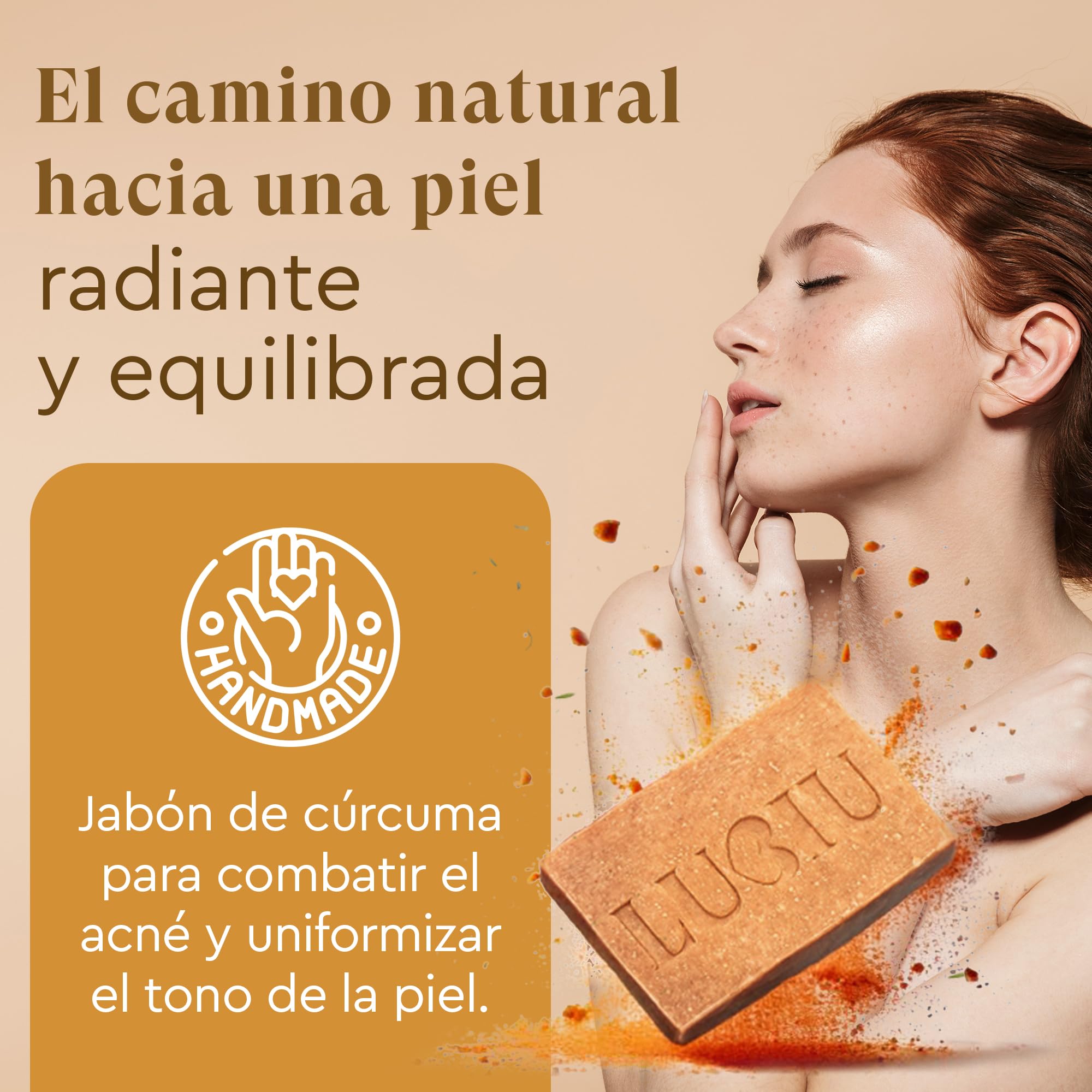 Jabon de Curcuma Para la Cara - 100g Pastilla Jabon Cara Piel Grasa y Cuerpo - Jabón Antibacterial Limpieza Facial - Turmeric Soap — view 2