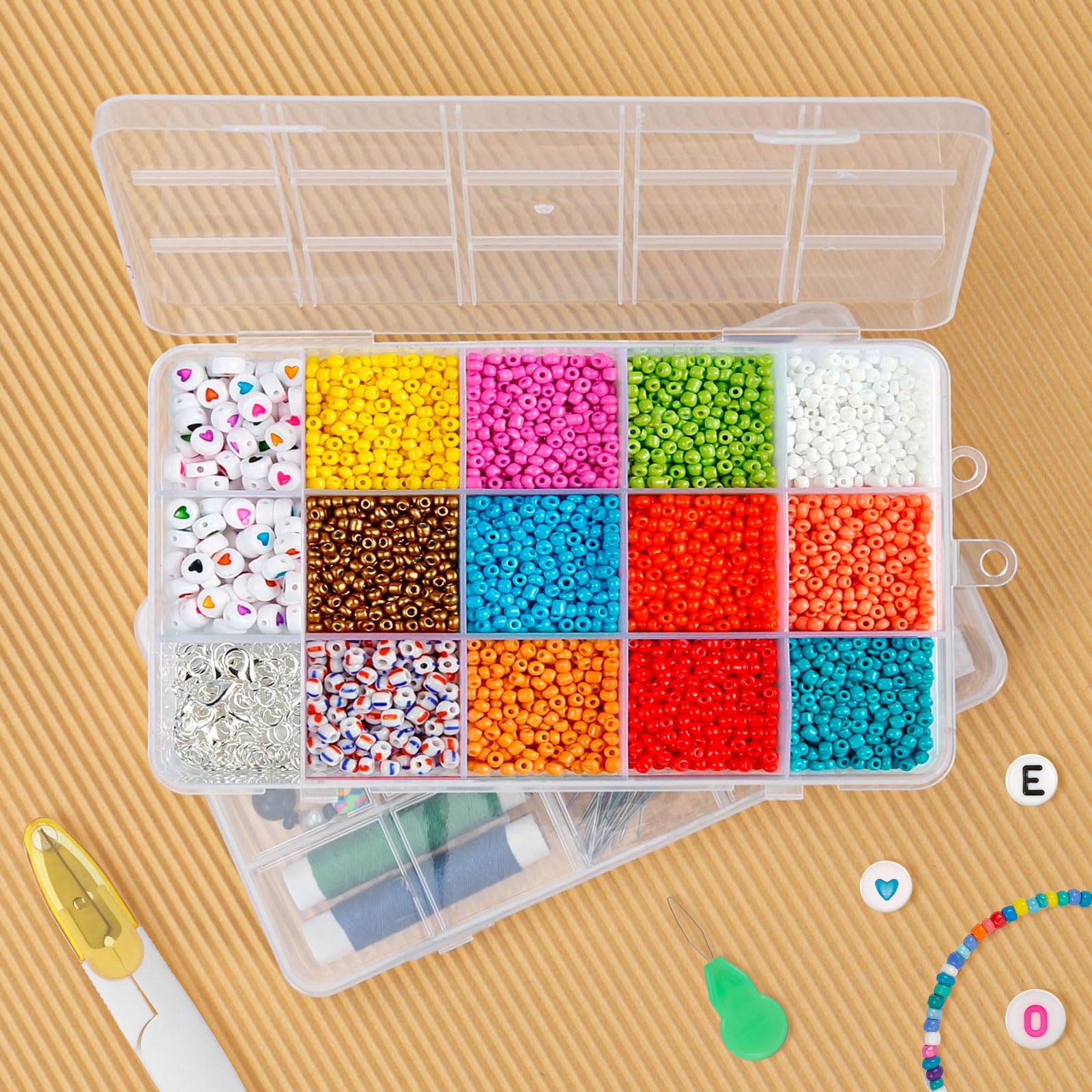 MumdoYAL 2 Pezzi Scatole Plastica con Coperchio, Scatola Porta Oggetti, Contenitore Plastica con Coperchio, con 15 Scomparti per Riporre Orecchini, Perline, Viti