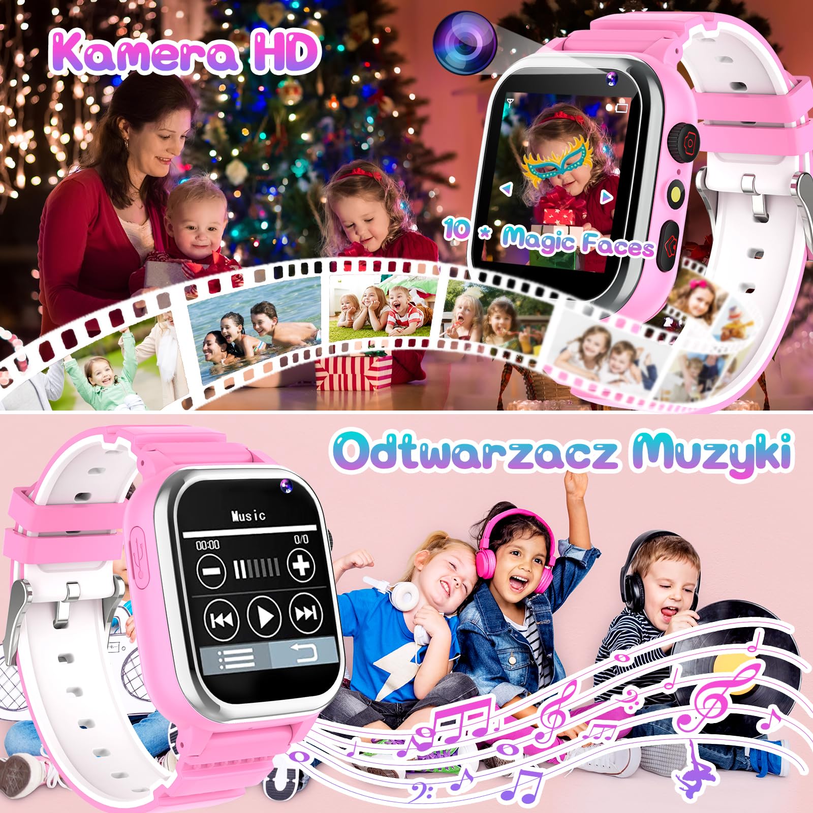 Smartwatch dla Dzieci z 26 Gry Telefon Pedometr Kalorie SOS Budzik Zegarek HD Camera Muzyka Wideo Stoper Inteligentny Zegarek dla Dzieci na Dzień Szkoły Prezenty Urodzinowe