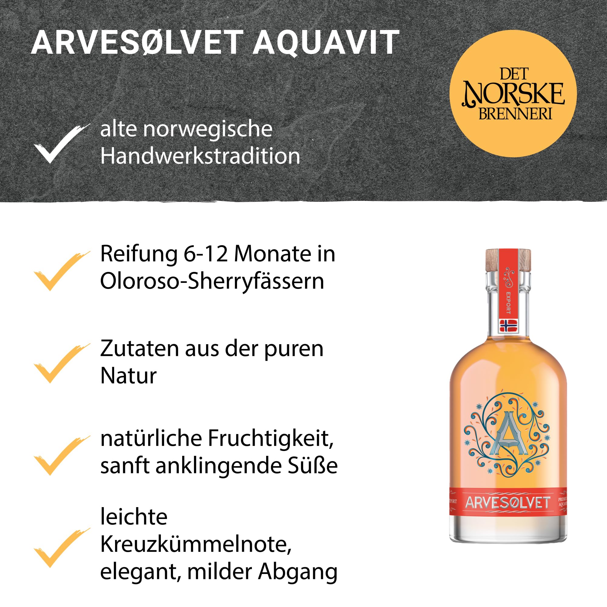Arvesølvet Aquavit 1000ml I Auf Basis einer Kartoffelspirituose aus Norwegen mit leichtem Aroma von Anis, Orangenmarmelade & Lakritz I 40% vol.