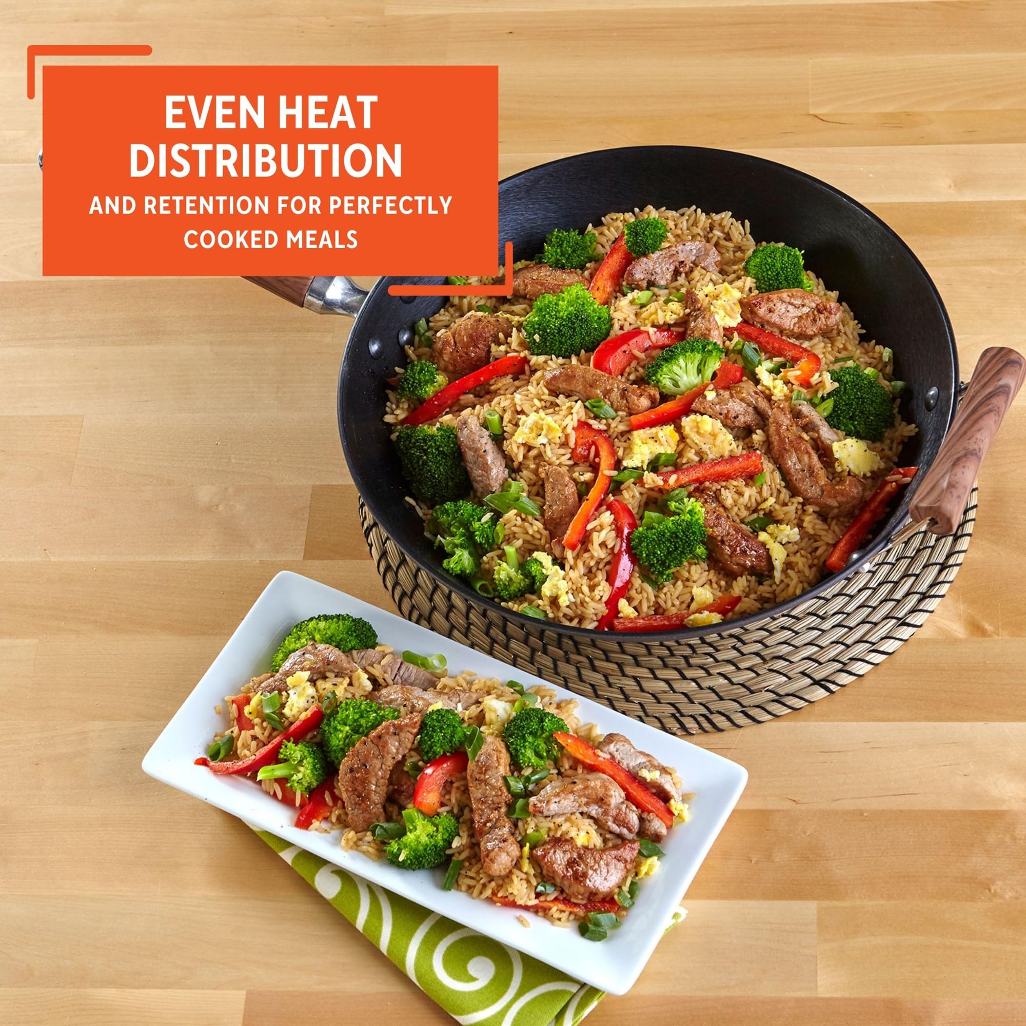 IMUSA 14" Light Cast Iron Wok - Red Handles -5