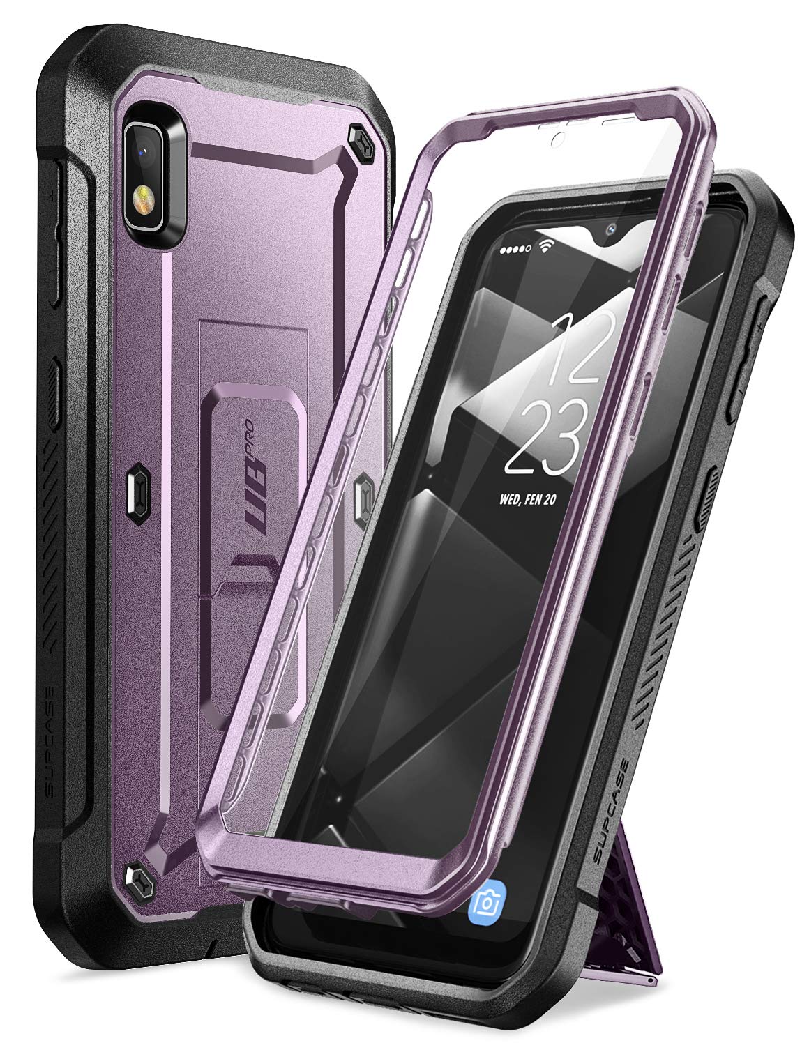 supcase unicorn beetle pro series designed for samsung galaxy a10e case(2019 release), full-body rugged holster & kickstand case with built-in screen protector (purple)