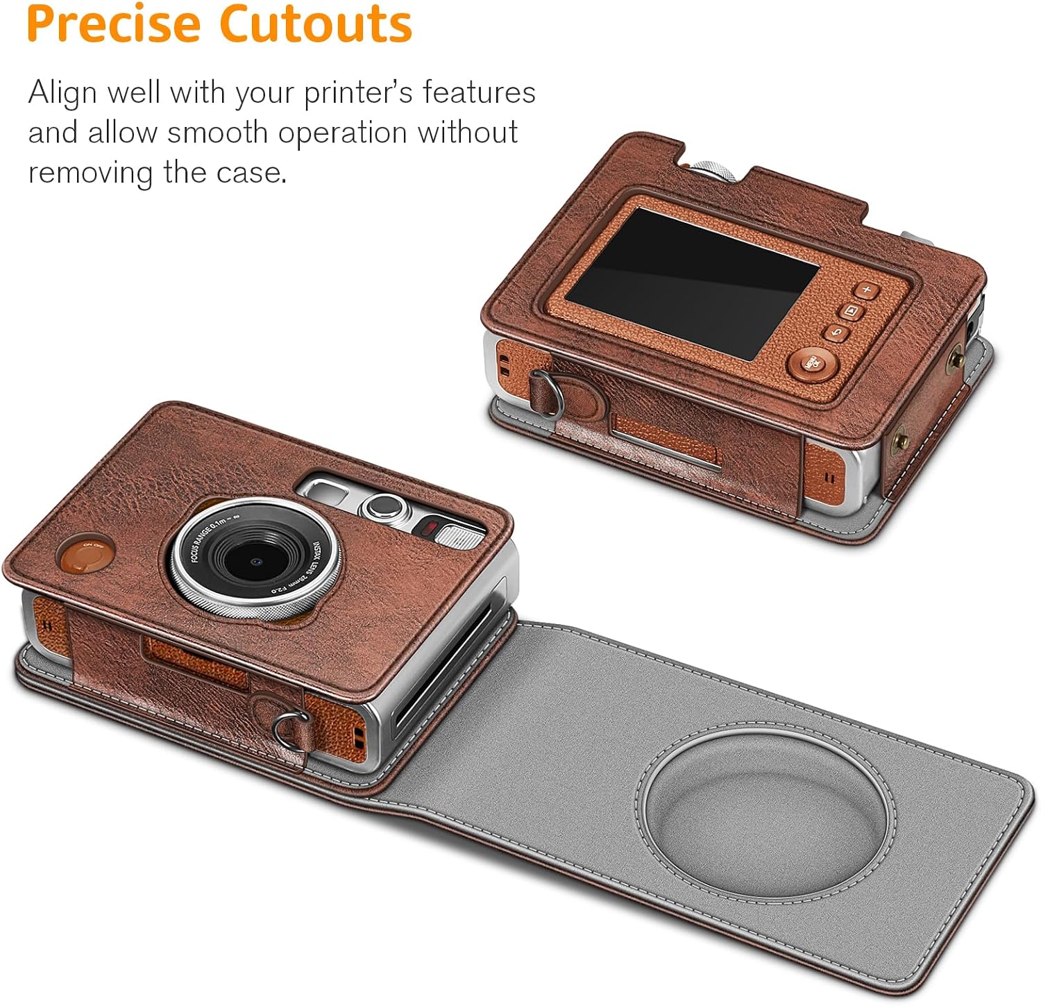 Fintie Protective Case for Fujifilm Instax Mini EVO Camera - Premium Vegan Leather Bag Cover with Removable Adjustable Strap, Vintage Brown