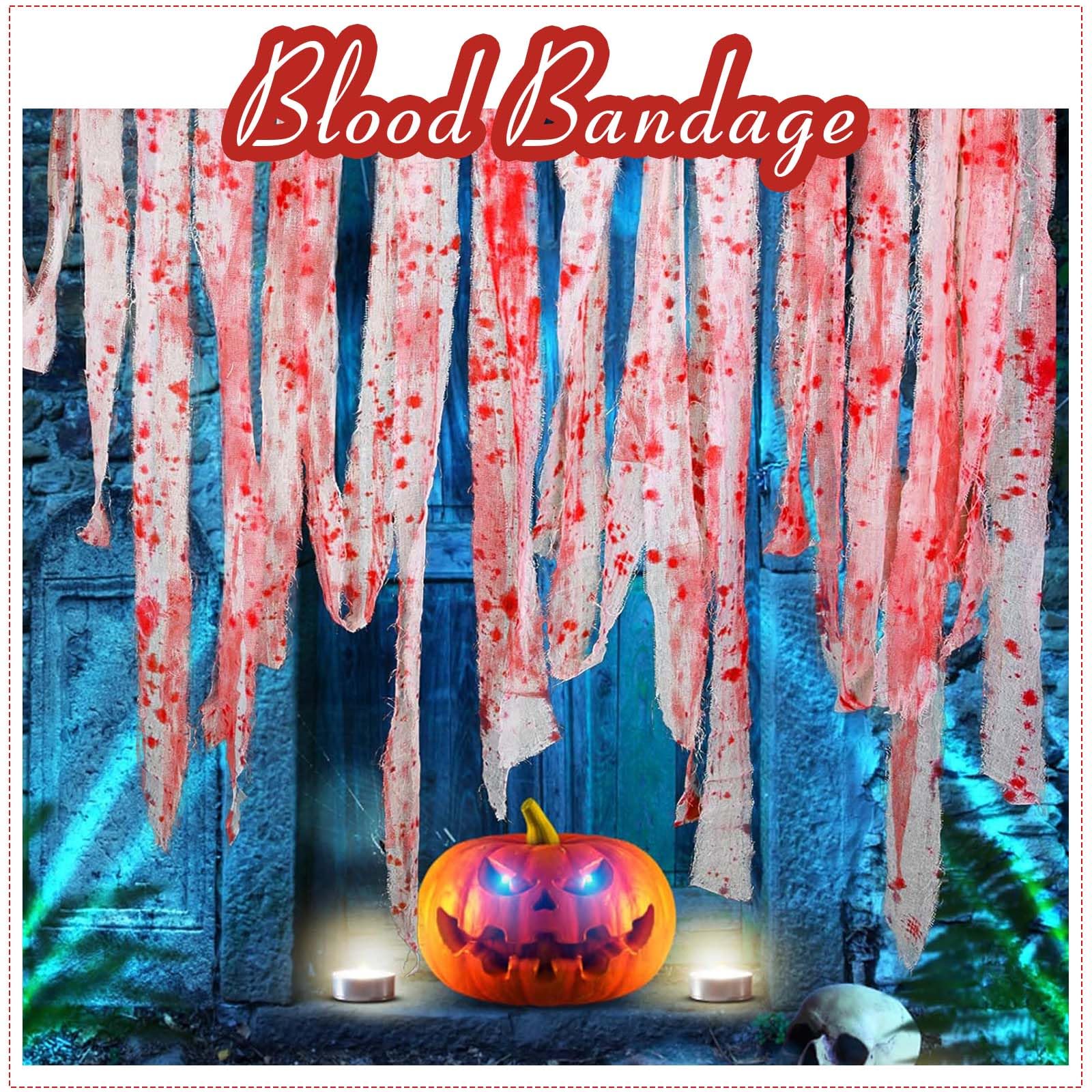 Halloweenowe bandaże dekoracyjne na Halloween, realistyczne dekoracje ogrodowe, Halloween przerażająca dekoracja, krwawe dekoracje na Halloween, maskowanie