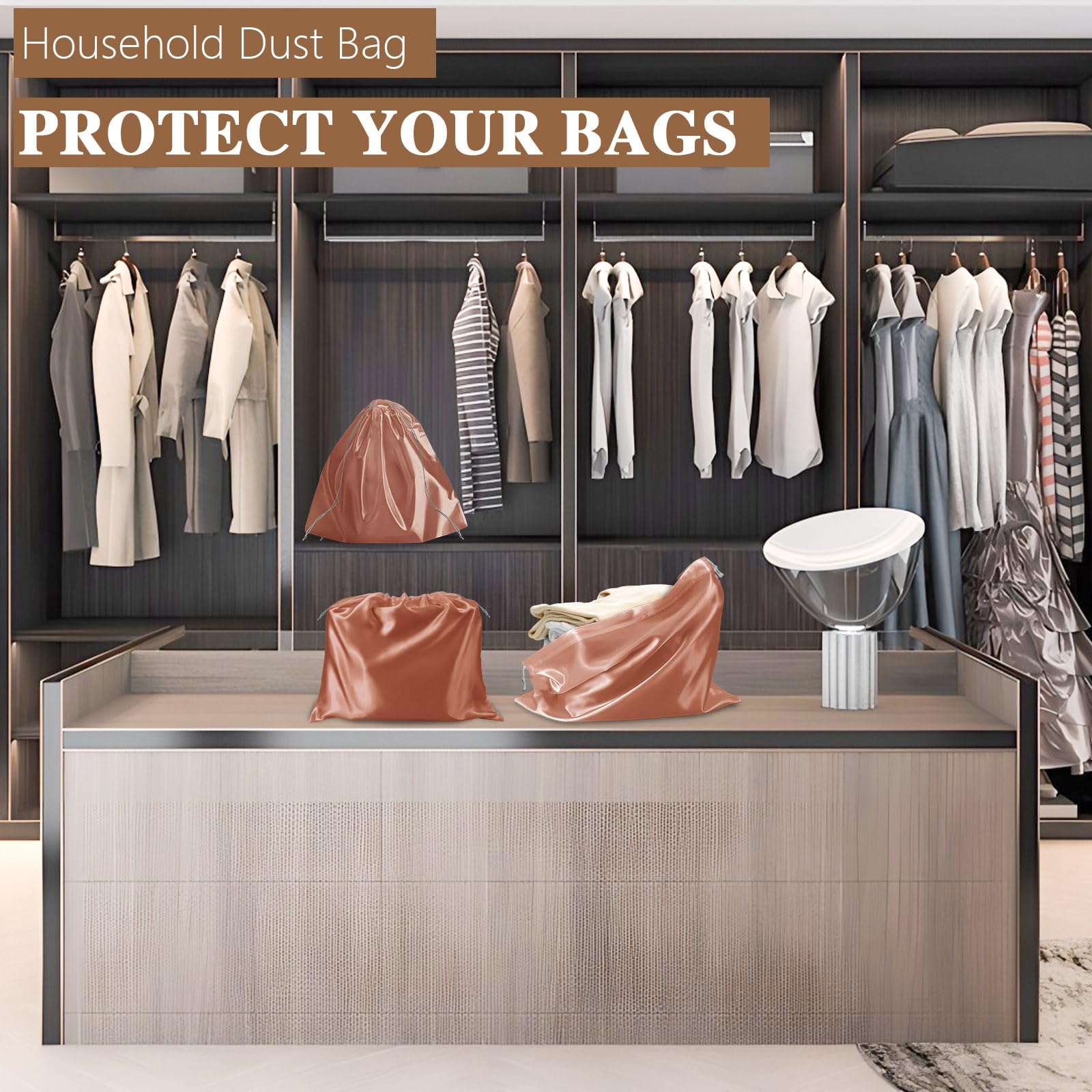 Lot de 16 housses de sac à main en soie anti-poussière avec cordon de serrage pour sacs à main, chaussures, sacs à main, bottes (noir), rose gold, Fashions