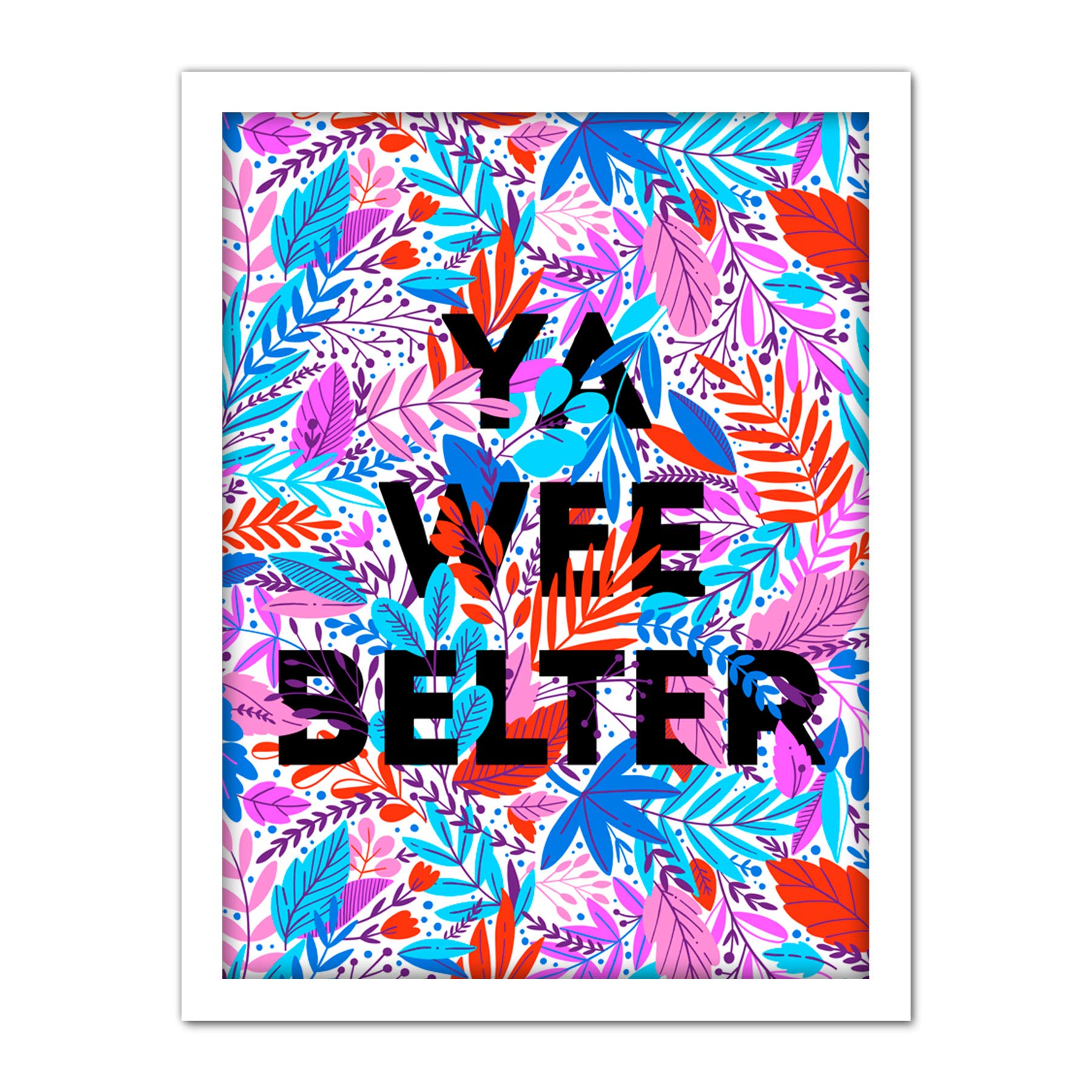 Wee Blue Coo Woven Flower Typography Scotland Wee Belter Artwork Framed Wall Art Print 18X24 Inch