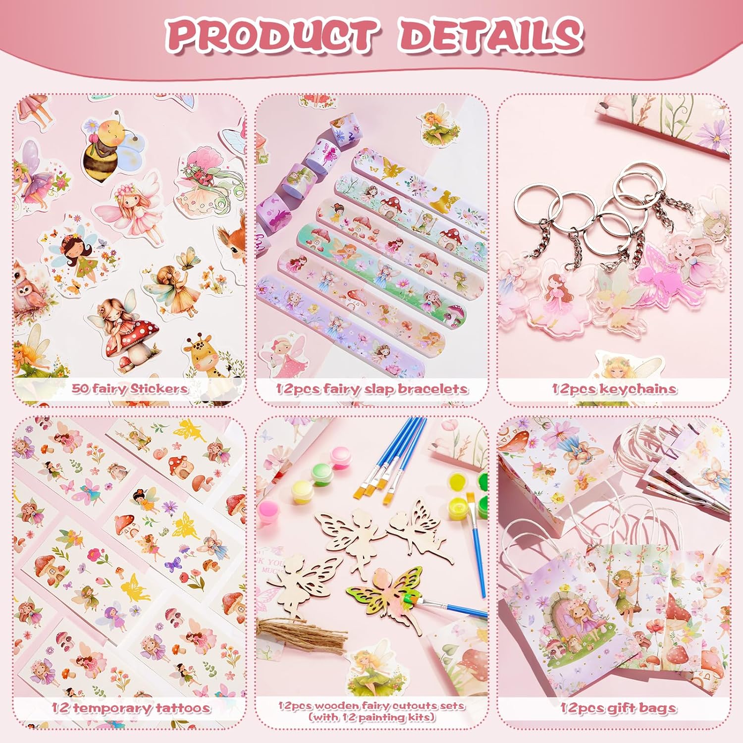 Vanblue 140 Pcs Fairy Party Favors Floral Fairy Themed Birthday Decorations Supplies Goodie Bag Stuffers Gift Bags for Girls,DIY Crafts and Classroom Rewards