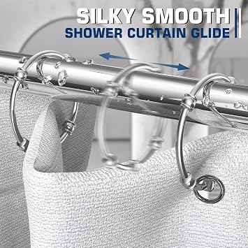 Shower Curtain Rings Hooks, Rustproof Shower Curtain Hooks for Bathroom, Decorative Metal Round Decorative Shower Curtain Rings for Shower Rod, Set of 12, Zinc Alloy, Chrome
