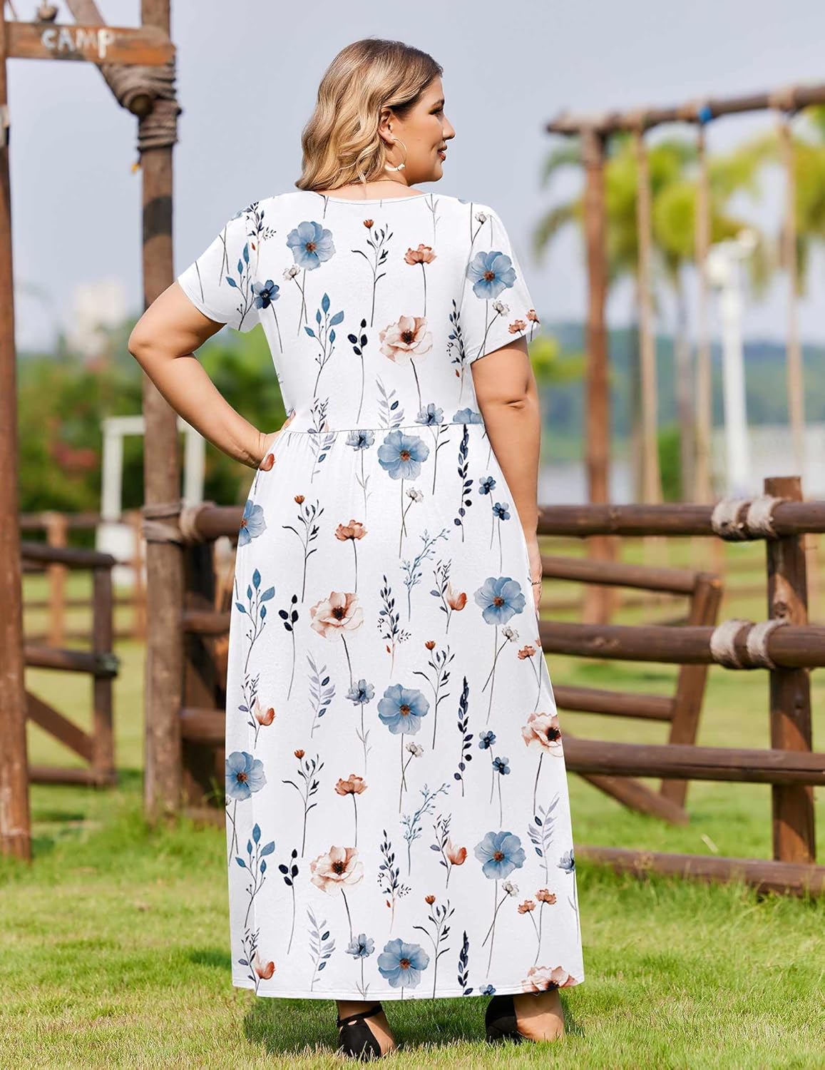IN'VOLAND Plus Size Maxi Dresses for Women Summer Petal Short Sleeve Dress Casual Loose Flowy Long Sundress with Pockets - Image 3