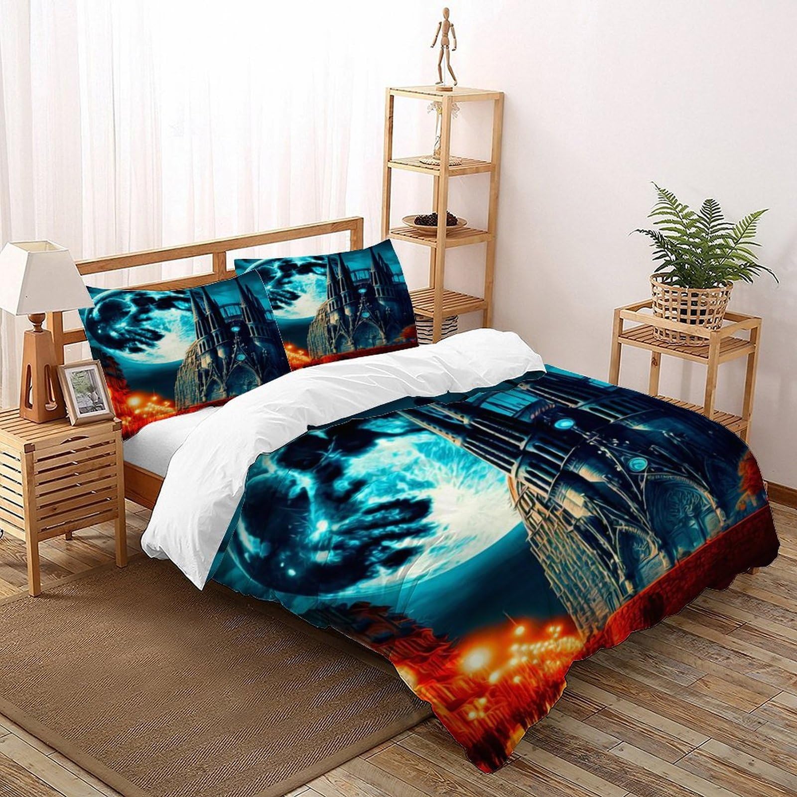 Giant Moon Gothic Bedding Set Theme Bedspread Animal Theme Wildlife Duvet Cover Set Microfiber Comforter Cover for Boys&Girls with Pillowcase Double（200x200cm）