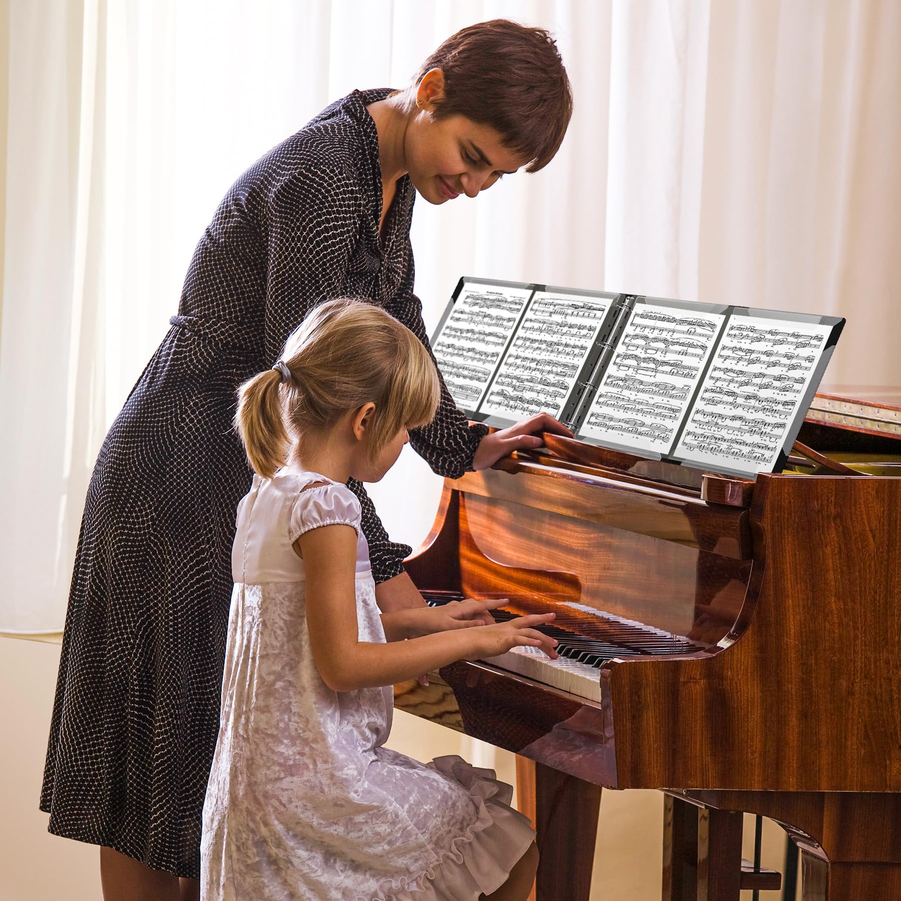 Carpeta de partituras, carpeta de partituras de piano, 4 páginas ampliadas, tamaño A4, capacidad de 52 páginas, carpeta de coro para escribir para guardar partituras y almacenar archivos, color negro