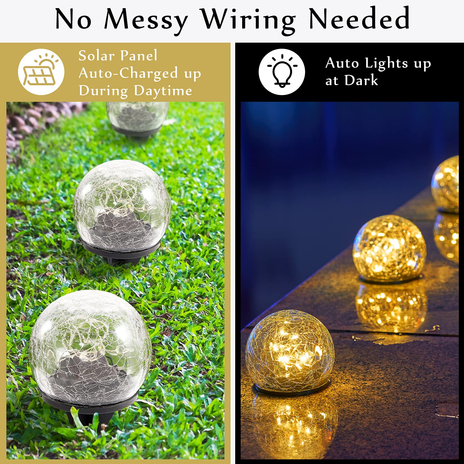 Garden Solar Lights Outdoor Globe Light Cracked Glass Ball Yard Decor Waterproof Warm White Led Solar Light Decorative Solar Ball Garden Decor for Backyard Lawn Ornament (12, 3.9 Inch)