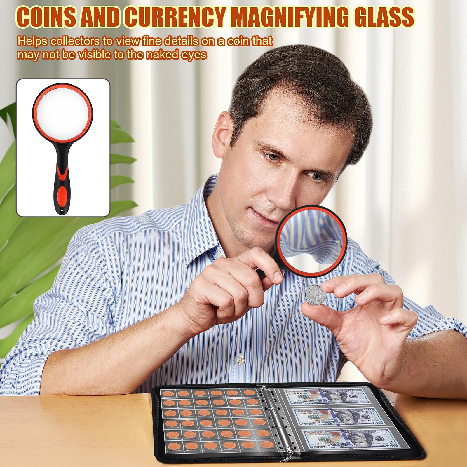 Coin Collection Book Holder for Collectors, 300 Pockets Fireproof Coins Collecting Album & 36 Sleeves Money Storage Case for Coin Currency Collection Supplies, Bill, Pennies, Quarters, Stamp