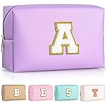 TOPEAST Preppy Makeup Bag, Small Cosmetic Travel Bags for Women, PU Leather Waterproof Toiletry Bag with Zipper, Personalized Birthday Gift for Women Girl, Preppy Gifts for Girl (Purple Z)