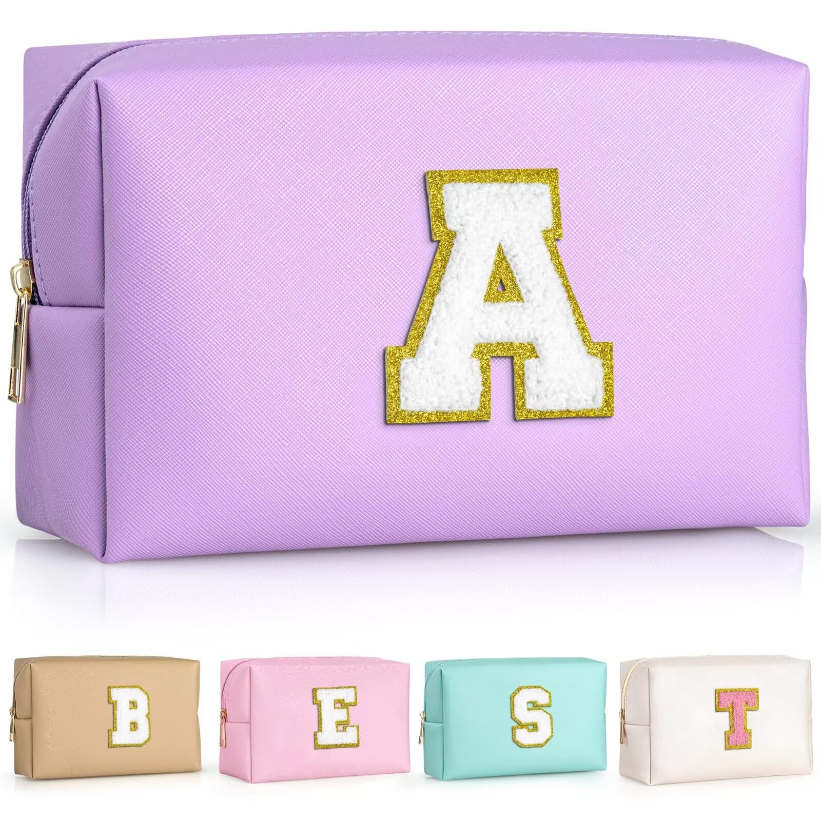 TOPEAST Mom Gifts for Mom Personalized Initial Makeup Bag Cosmetic Bags for Women Cute Purple Makeup Pouch Birthday