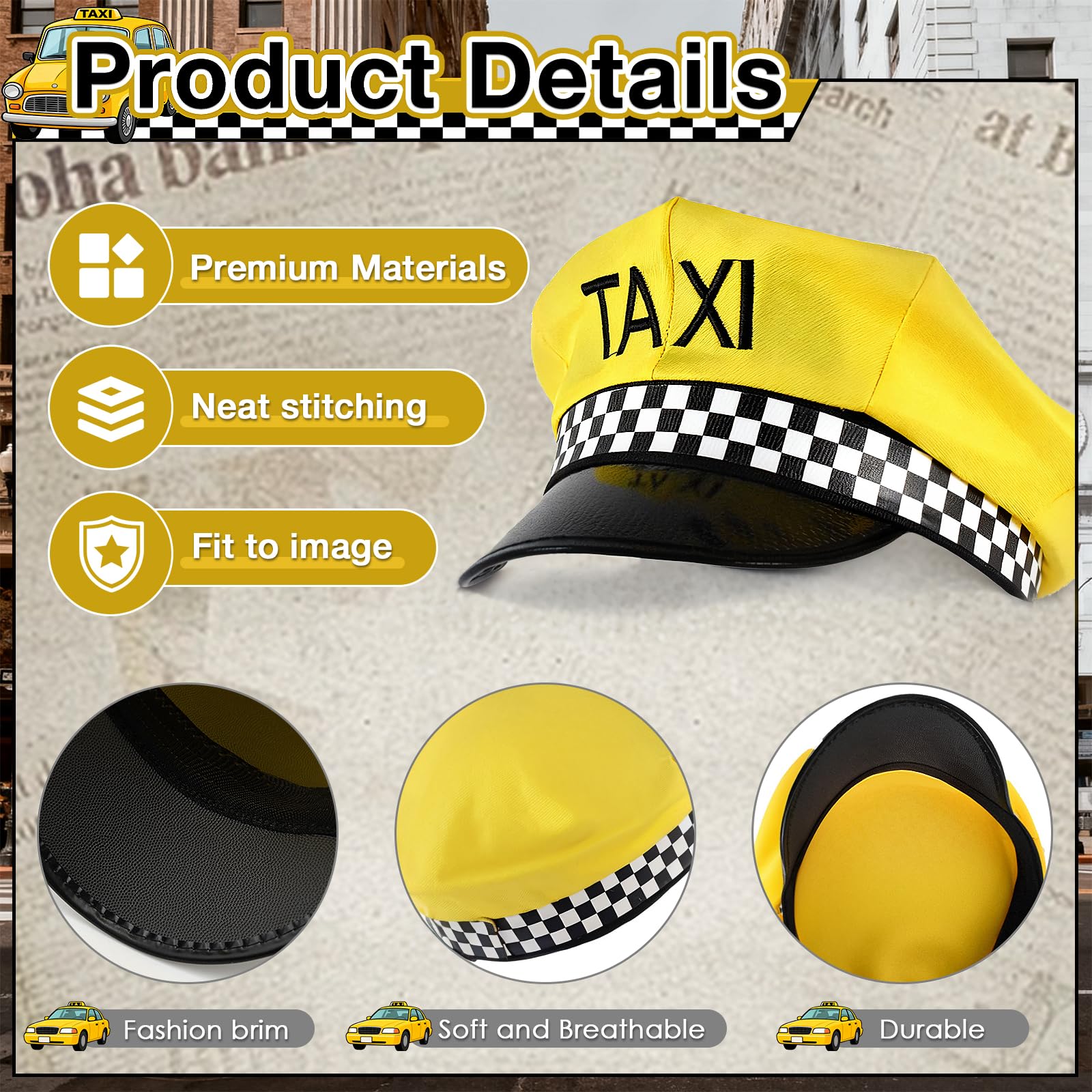 4pcs Chauffeur Costume Accessories Set,Taxi Driver Costume Set including Yellow Taxi Hat Sunglasses White Gloves & Black Tie for Fancy Dress Halloween Stage Performance Role Play & Party Cosplay - Image 3