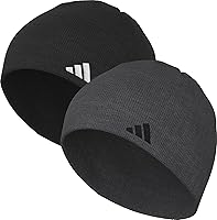 adidas Men's Beanie 2-Pack: Standard Fit Winter Knit Skull Caps with Embroidered 3-Bar Logo