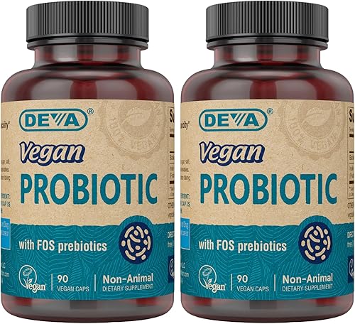 DEVA Suplemento probiótico vegano con prebióticos FOS  2 mil millones de UFC con 100 mg de prebióticos por porción para hombres y mujeres  Sin
