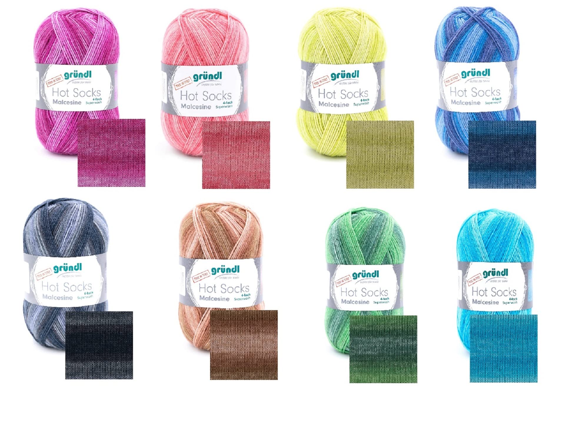 Sockenwolle Sparpaket Gründl Hot Socks Malcesine 8x100g,4-fädig,75% Schurwolle/25% Polyamid,