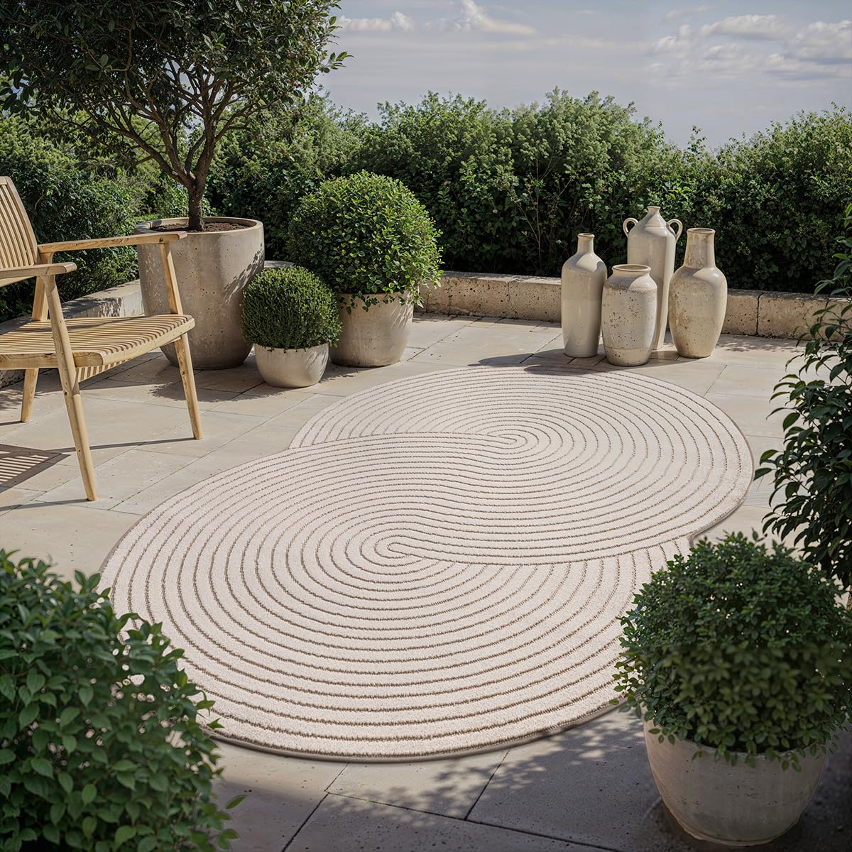 the carpet Santo Plus Outdoor Teppich – Wetterfest & Pflegeleicht, Balkon Teppich, Terrasse & Garten, Flachgewebe Indoor & Outdoor, Modern für Wohnzimmer & Schlafzimmer, Beige, 160 x 230 cm Shape