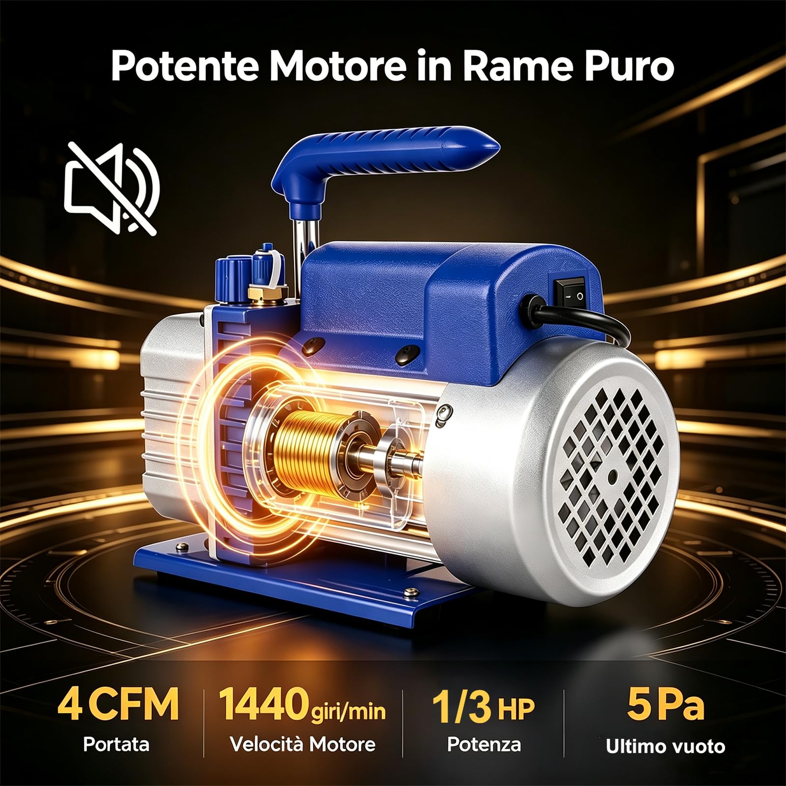 Pompe à Vide 4CFM, 1/3HP avec Ensemble de Manomètre Et Collecteur, Kit de Pompe à Vide Frigoriste HVAC à 4 Voies - Climatisation par Réfrigération A/C avec Coffret de Transport, Vacuum Pump