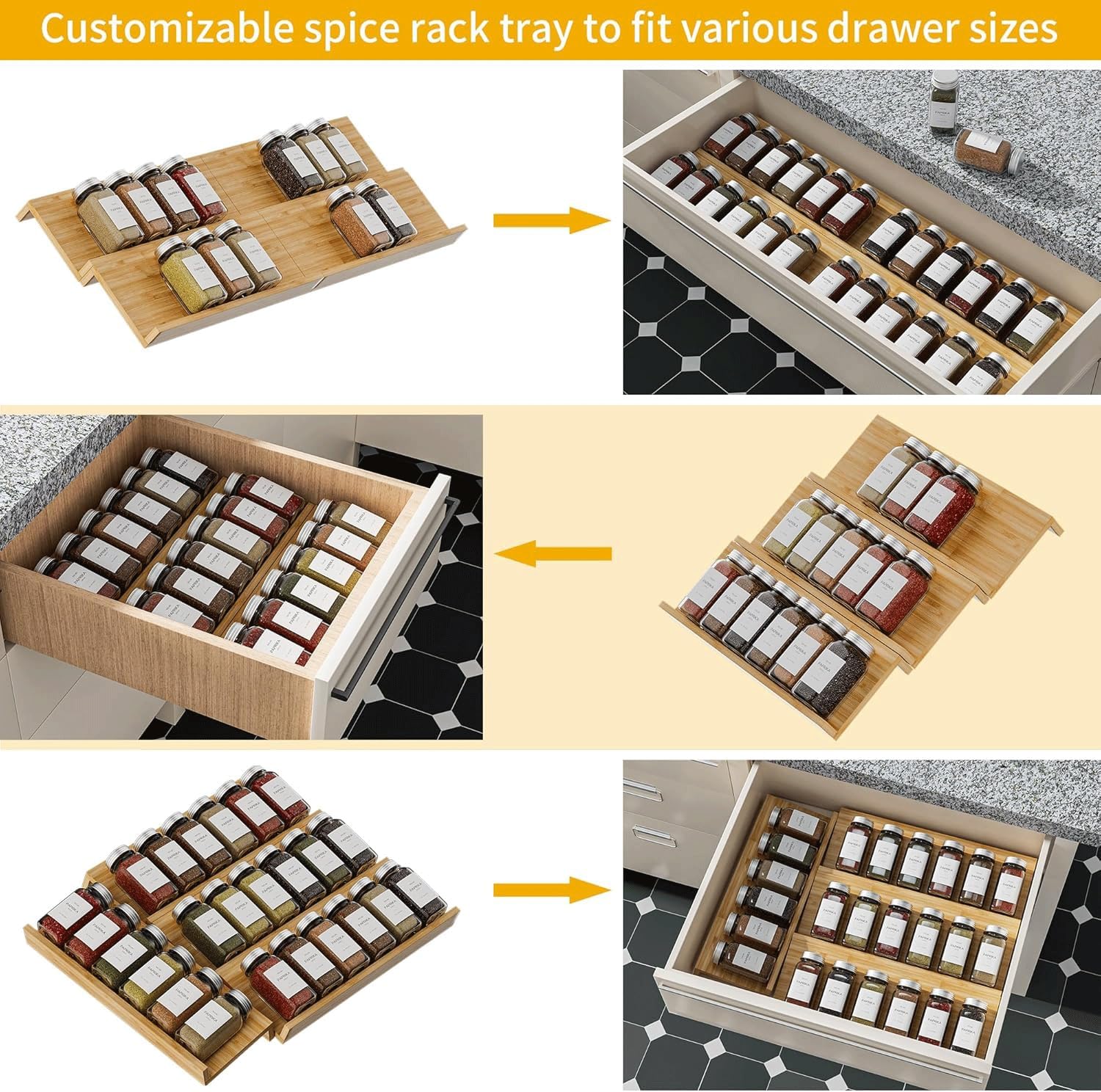 Organizador De Cajón De Especias - Bandeja De Especias De Bambú De Cuatro Niveles - Adecuado Para Cajones De Gabinetes Y Encimeras - Almacenamiento Multifuncional (8pcs)