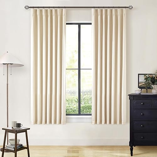 Miniatura 105 de Cortinas opacas de lino con pliegues pinzados de 90 pulgadas, 2 paneles para sala de estar, crema natural, cortinas 100% opacas de 90 pulgadas
