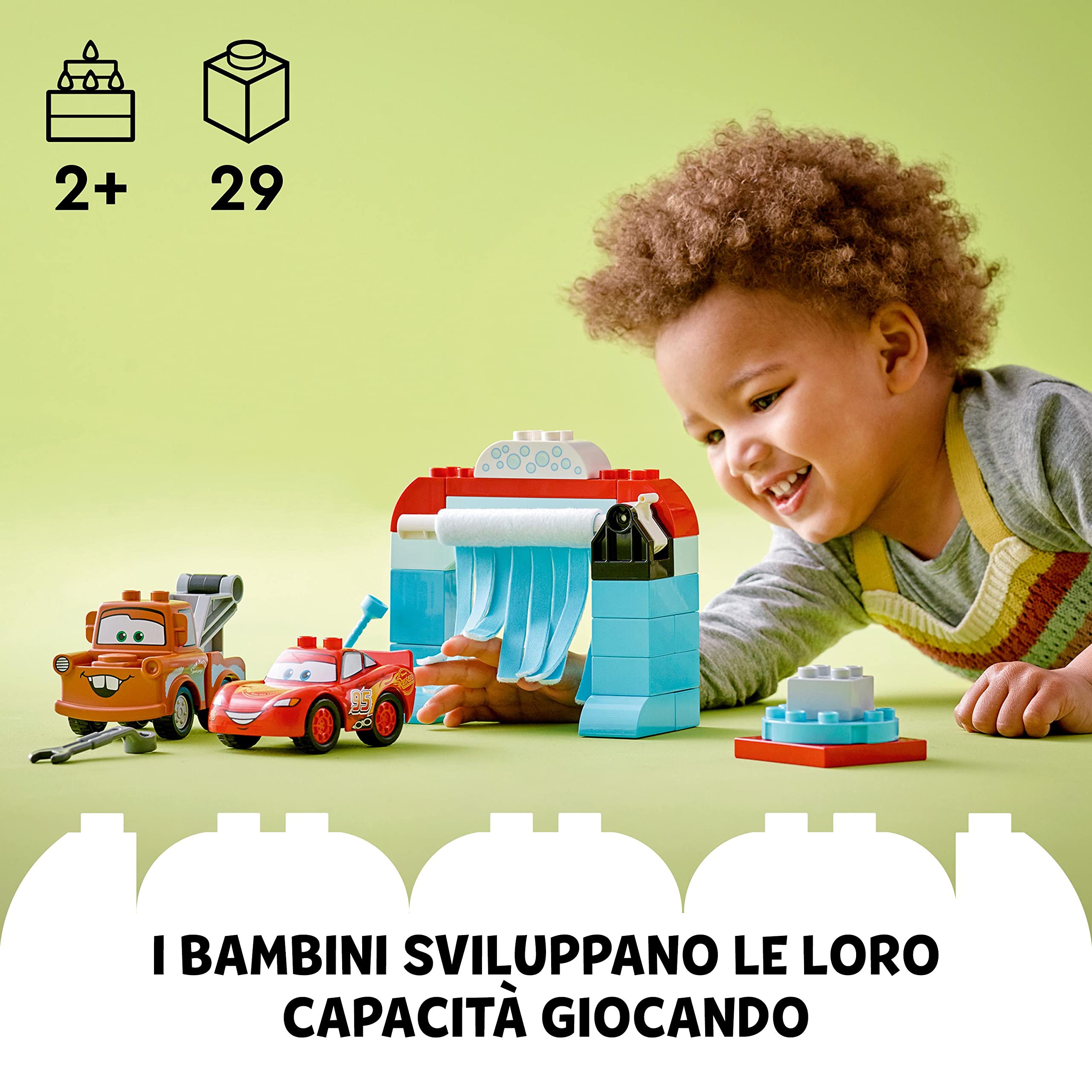 LEGO DUPLO | Disney PixarCars Divertimento all’Autolavaggio con Saetta McQueen e Cricchetto, Macchine Giocattolo per Bambina e Bambino dai 2 anni 10996 | Personaggi del film, lavanderia con 2 auto giocattolo, da costruire