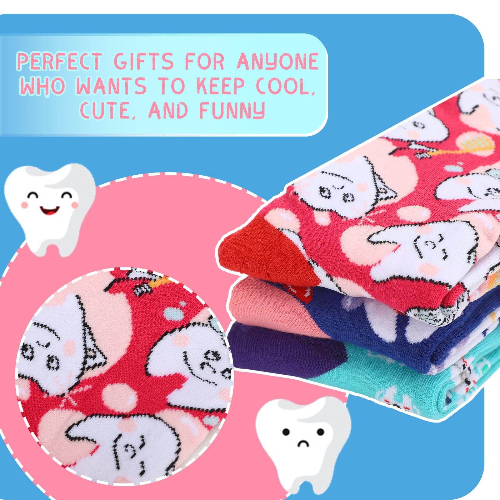 Mepase 12 Paar lustige Frauen Zähne Themed Dental Socken Niedliche Geschenke für Zahnarzt Neuheit Zahnsocken Zahnarzt Socken für Assistent Arzt Hygieniker Schule Student, Schöne Farben., Einheitsgröße