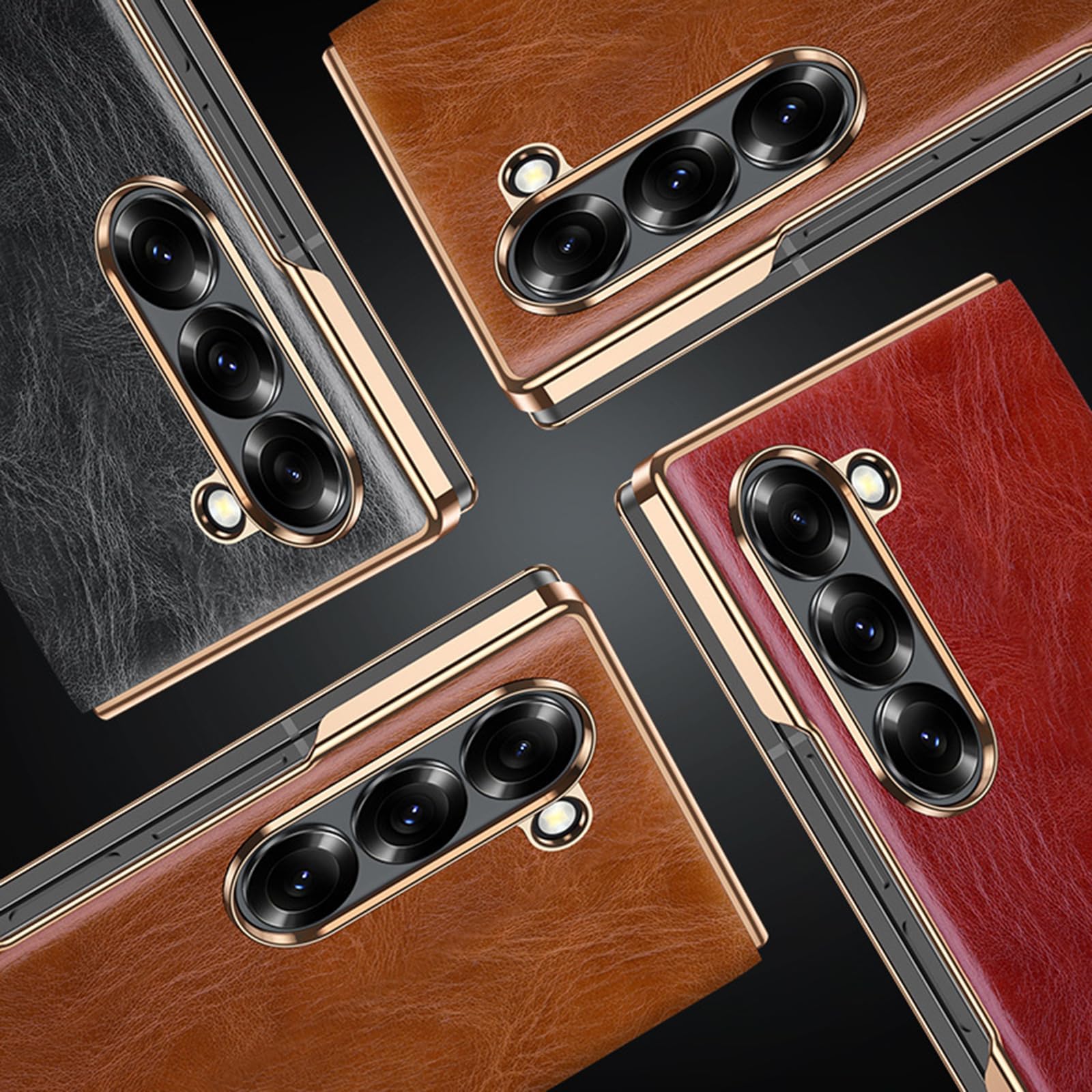 Ribalta Custodia Per Samsung Galaxy Z Fold 8 Ultra, Pelle Vera Placcata | Motivo Cera Olio Affari Cover Protezione Completa Fotocamera Guscio Anti-Impronte,Rosso,Fold 8 Ultra