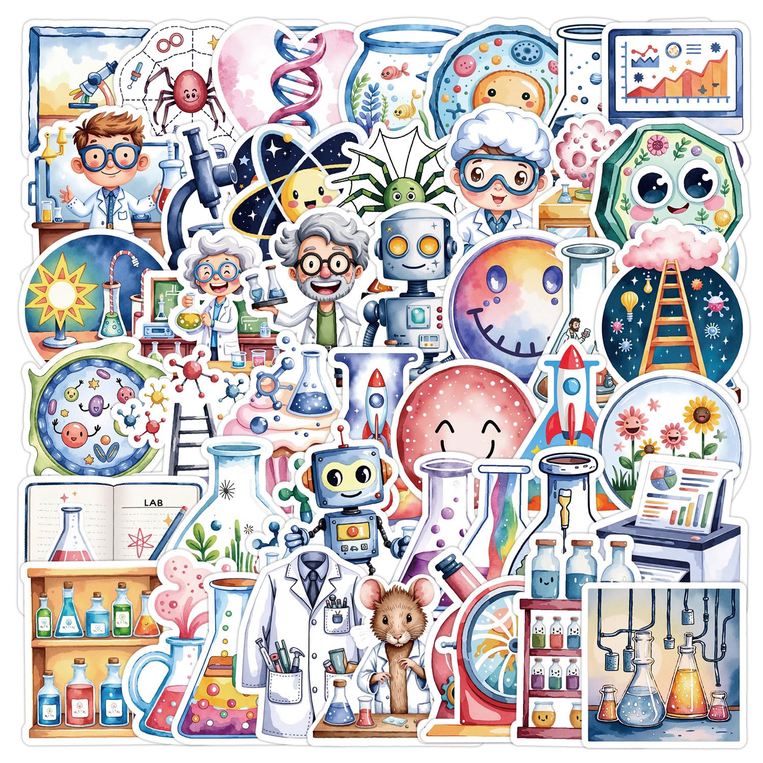 Lylsdsb Science Laboratory 50 Pcs Stickers Vinyl Funny Physical Chemistry Experiment Sticker For Water Bottle Laptop Scrapbook Skateboard Guitar Bike Luggage,Waterproof Trendy Decals For Student Teens
