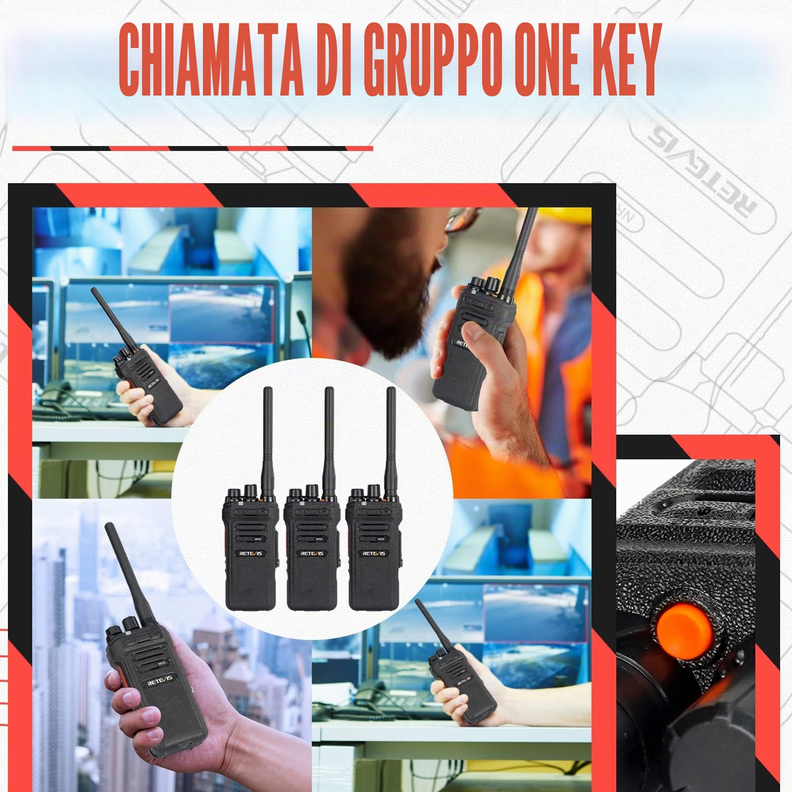 Retevis NR630 Walkie Talkie, Radio Ricetrasmittenti Impermeabile IP67, Lungo Raggio, Chiamata di Gruppo, 2800 mAh Ricaricabile Walkie Talkie per Adulti per Cantiere, Appaltatore (Nero, 3 Pezzi)