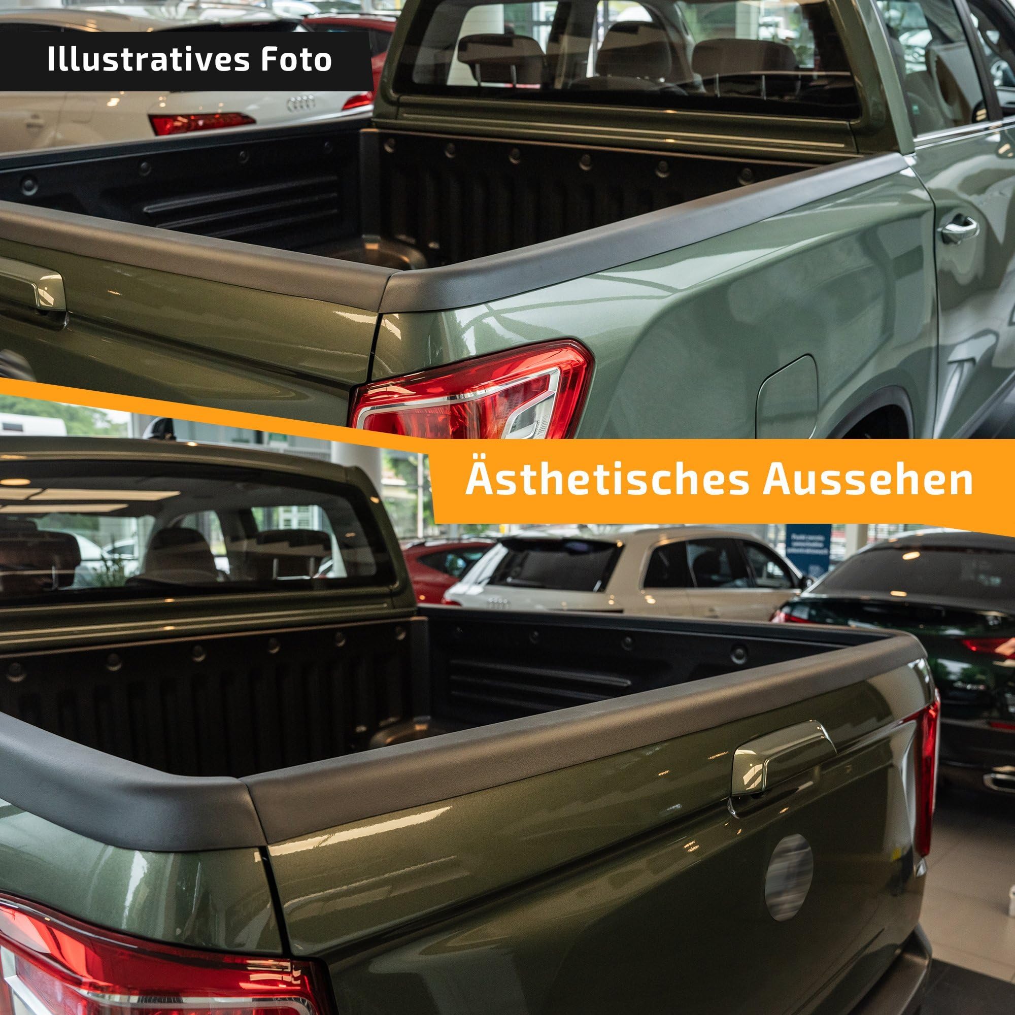 CHROMEMASTER Rantabdeckung für Pick-up Ladefläche Kompatibel mit Ford Ranger Crew Cab 4D 2011-2023 | Robuste Schutzleiste für die Ladekante; Ladekantenschutz, Kratzschutz und Kantenschutz; Kunststoff