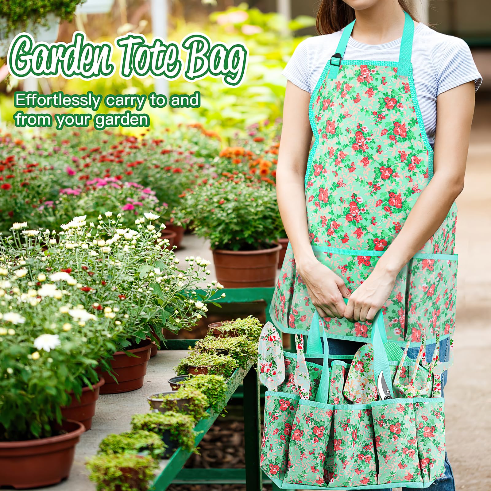 Juego de herramientas de jardín, 10 piezas de herramientas de jardinería resistentes, incluye pala de mano, rastrillo, podadora, regalos de jardinería para mujeres, kit de jardín con bolsa