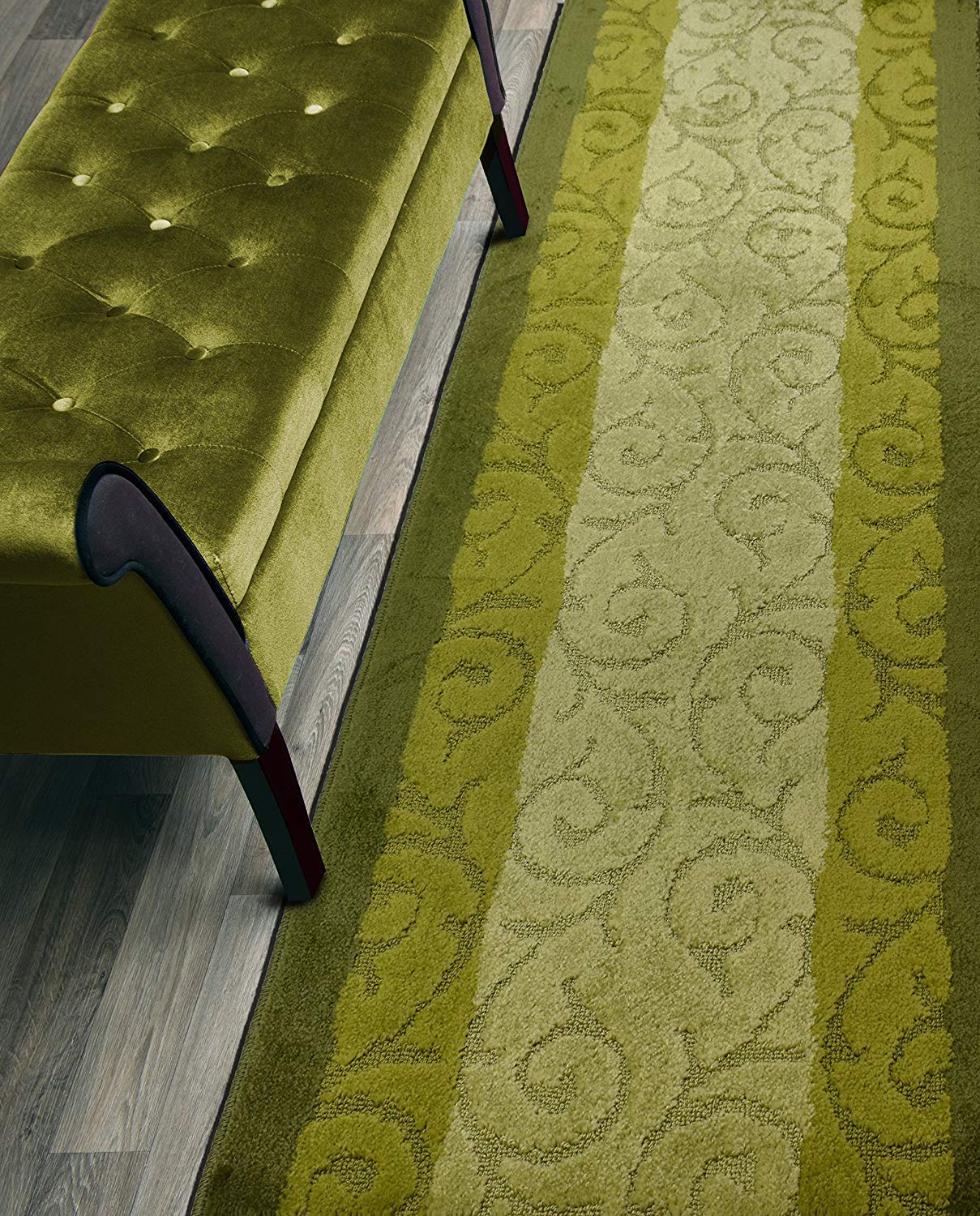 ORFA HOME Custom Cut Hallway Runner Rug, Slip Resistant, 31 Inch Wide X Your Choice of Length, Scroll Green, 31 Inch X 5 feet