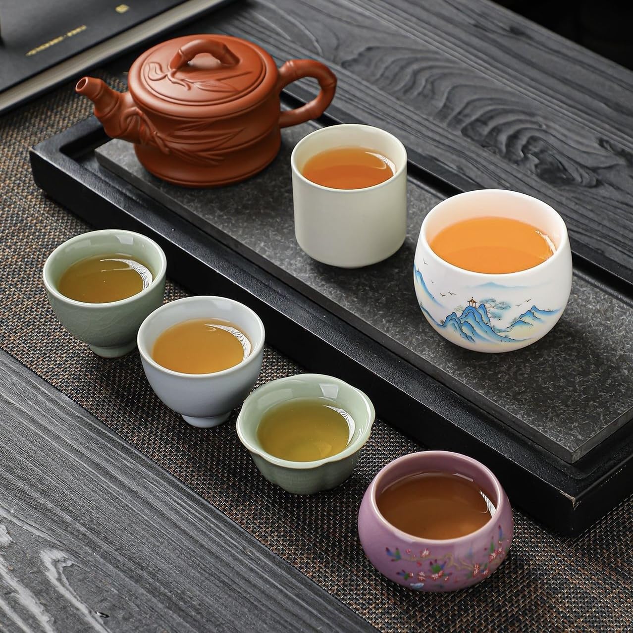 Keramik-Teetassen-Set, chinesische Teetassen, Porzellan-Tasse, Tee-Verkostung, Geschenkidee, für Zuhause und Büro (Rotes Set)