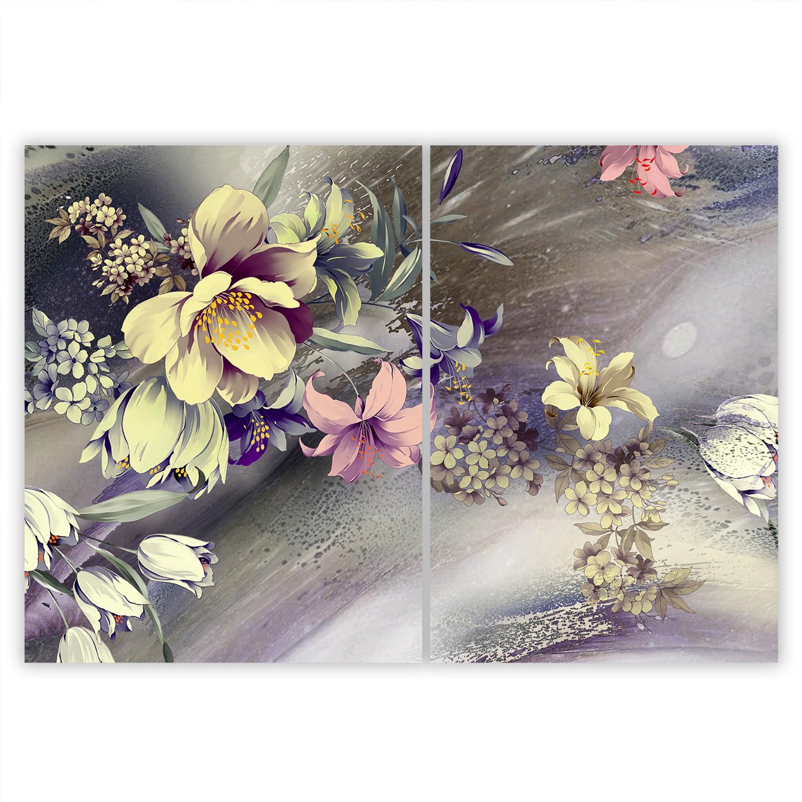 SMTDeco Protection plaque de cuisson, vitrocéramique, verre trempé, pour cuisinières électrique, à induction,planche à découper 40x52 + 35x52 cm Lot de 2 motif "Tableau" gris