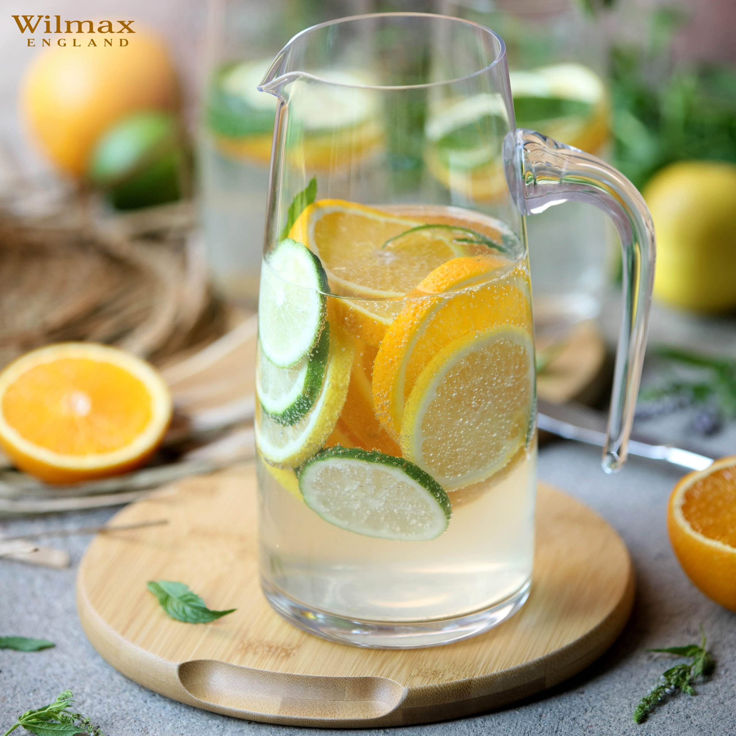 Wilmax Jarra de cristal de 1 l con 6 vasos de agua de 390 ml, juego de bebidas, jarra de agua para zumo, agua, té helado, leche, jarra de cristal, jarra de agua, apta para lavavajillas, jarra de
