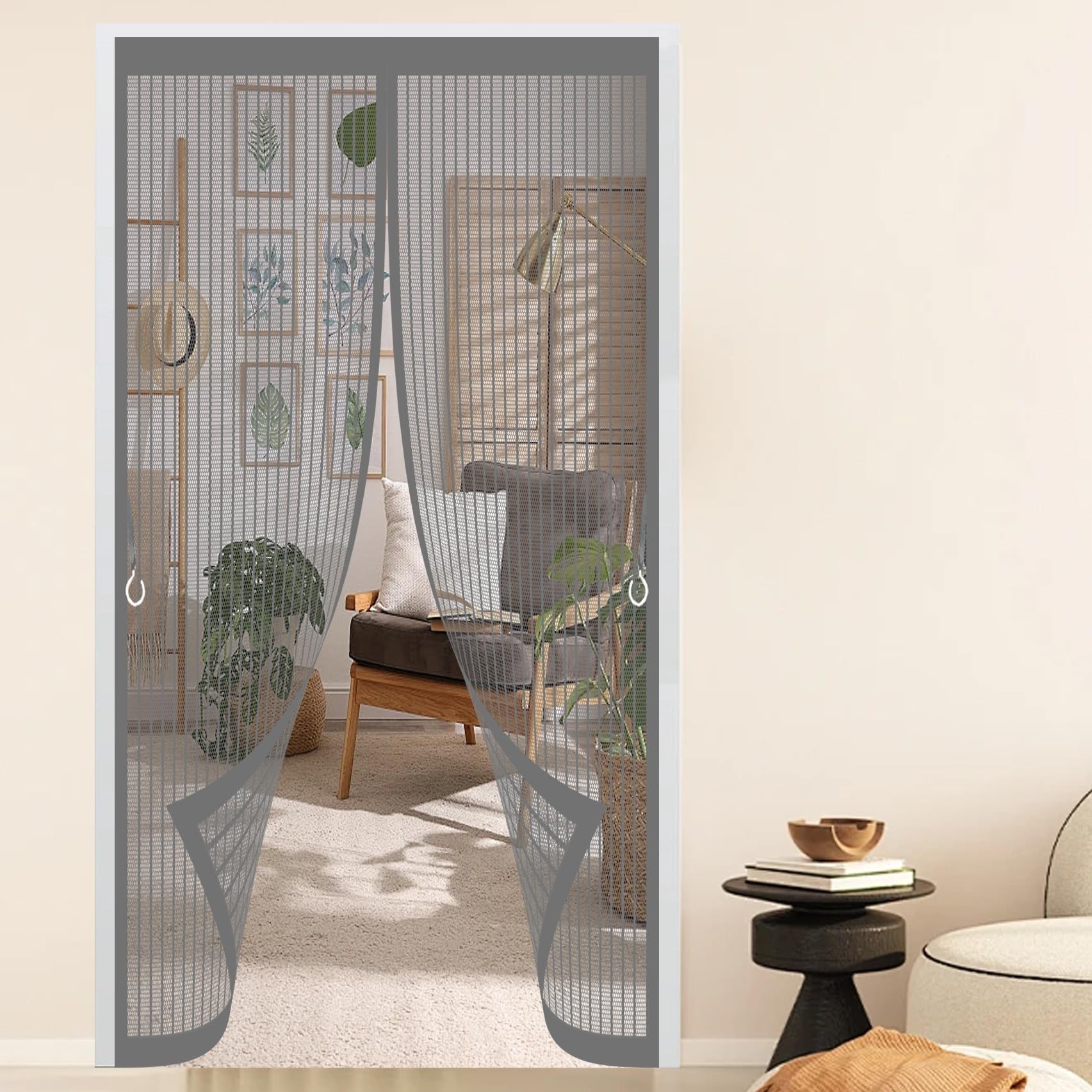 Xueqxue Grey Fly Nets For Doors 194 X 170 Cm With Powerful Magnets & Full Frame Magic Tape No Gap, Lets Fresh Air In, Keep Bugs Out Magnetic Thermal Door Curtain For Patio Doors Bedroom,