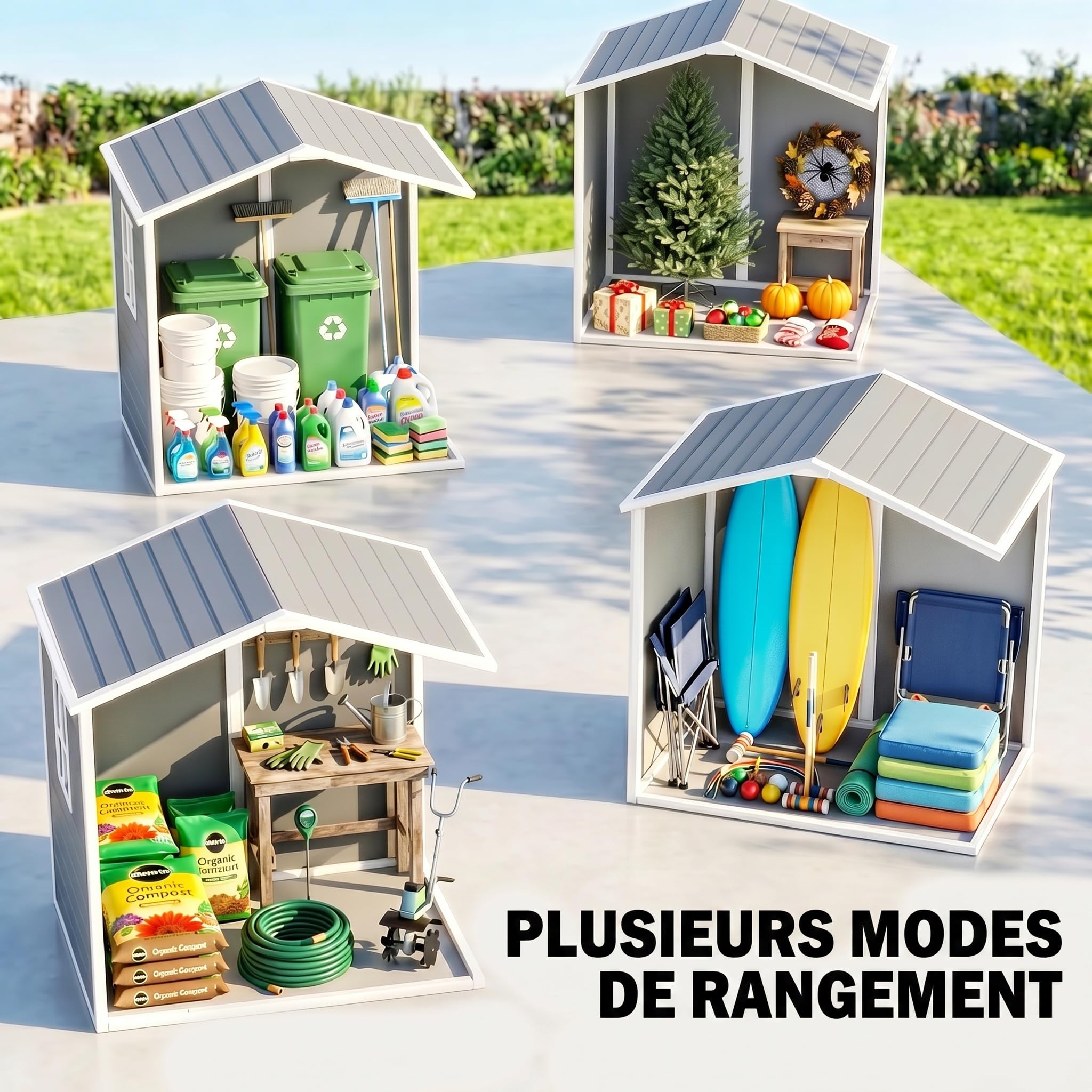 Outsunny Abri de Jardin cabanon en résine polypropylène 2,12 m² - 2 Portes 1 fenêtre et 1 Grille d'aération, Toit en Pente, Gris