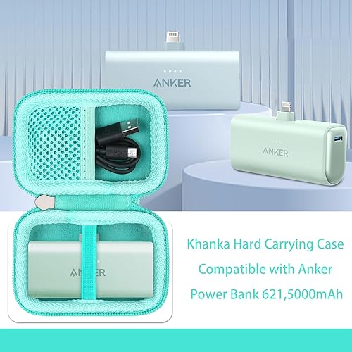 Miniatura 7 de khanka Estuche rígido de viaje con banco de energía Anker 621 Nano, cargador portátil de 5,000 mAh, solo funda (verde)